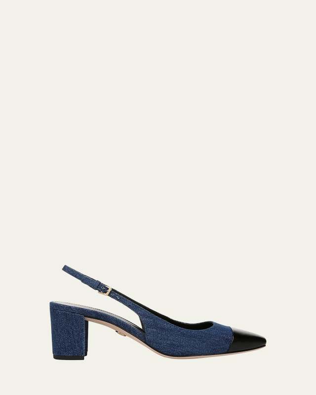 Cecile Denim Leather Slingback Pumps